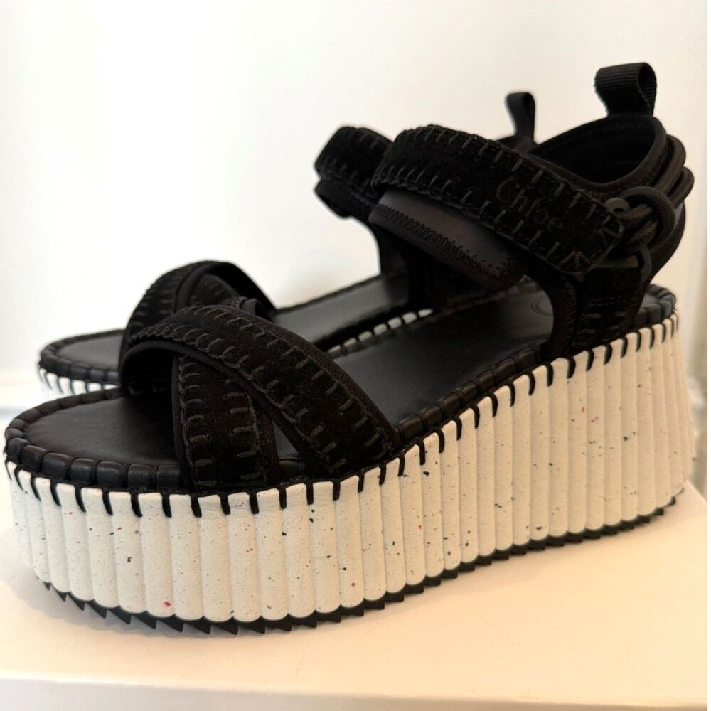 Chloe Nama Wedge Sandal in Black - Picture 3 of 9